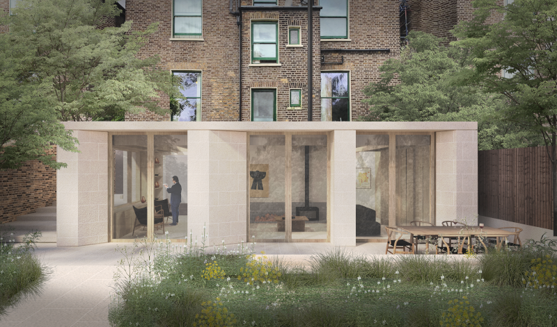 EXTENSION: Exposed Oak Joists and Stone Cladding